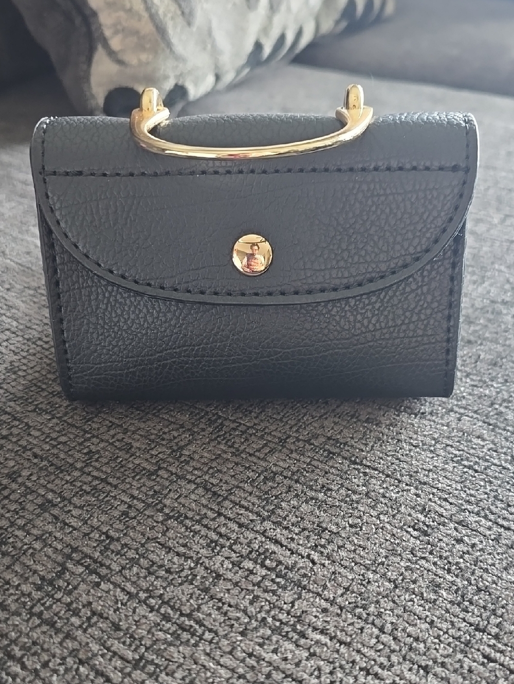 Black Mini Handle Wallet with Gold Accent